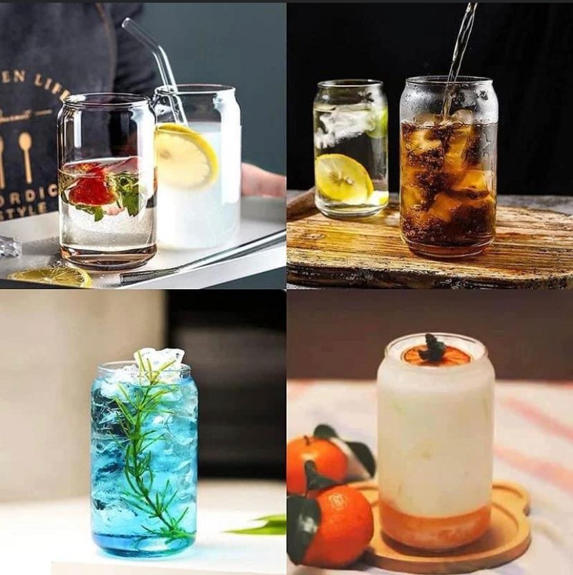 Verre cocktail 🍹 et jus avec paille en verre 