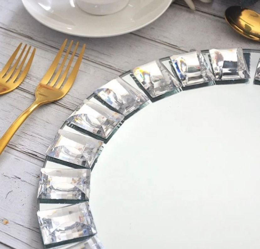 Assiette de Charge en miroir+cristal  