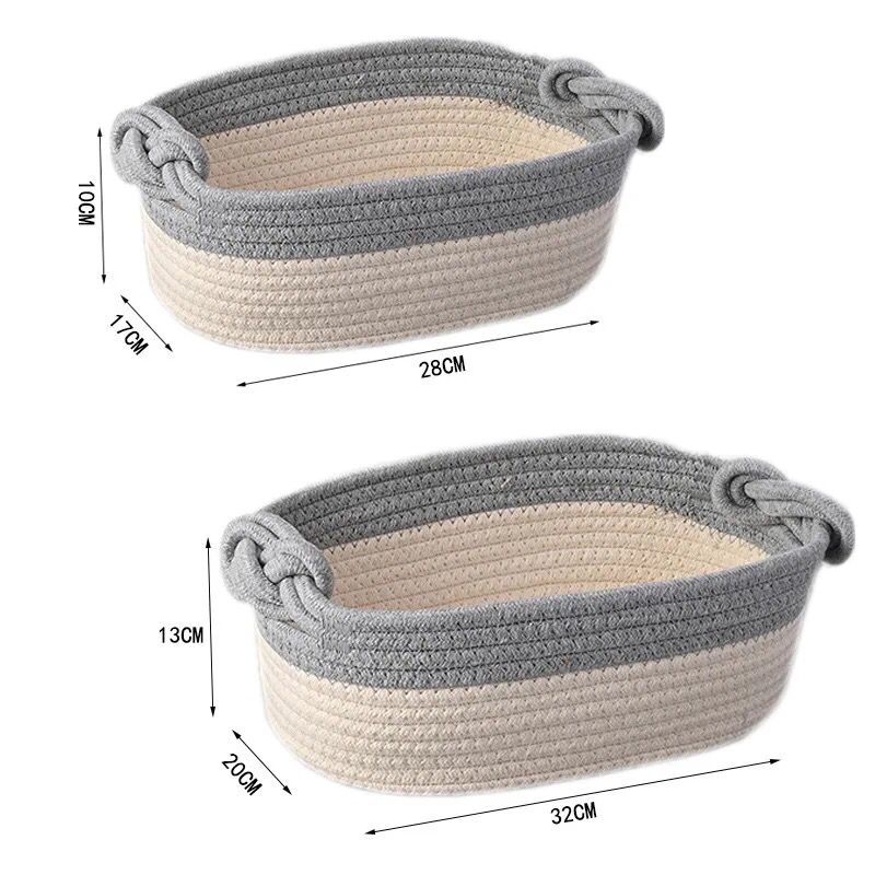 Panier de rangement mulfonctions, pour cosmétique en corde tissée Lot de 2 paniers (pm+gm) 