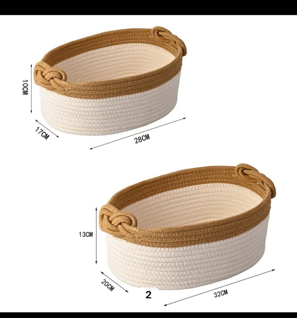 Panier de rangement mulfonctions, pour cosmétique en corde tissée Lot de 2 paniers (pm+gm) 
