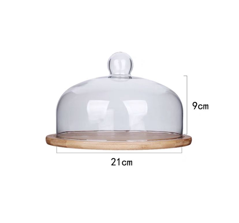 Garde pain 🥖 🥯  Avec socle en verre et plateau en bois lourd  (Taille S  diamètre 21cm )