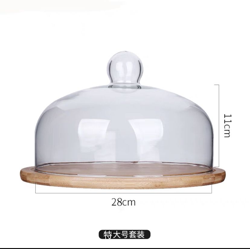 Garde pain 🥖 🥯  Avec socle en verre et plateau en bois lourd  (Taille L  diamètre 28cm)