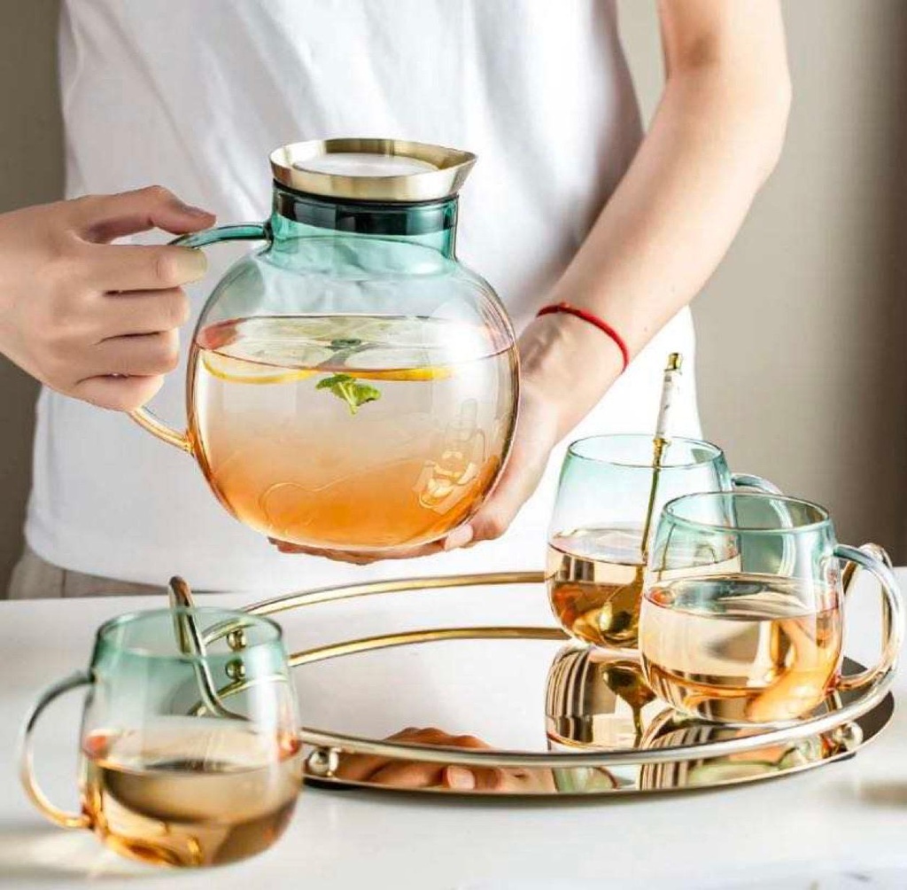 Carafe Théière lux dégradée + 4 verres (orange-vert )