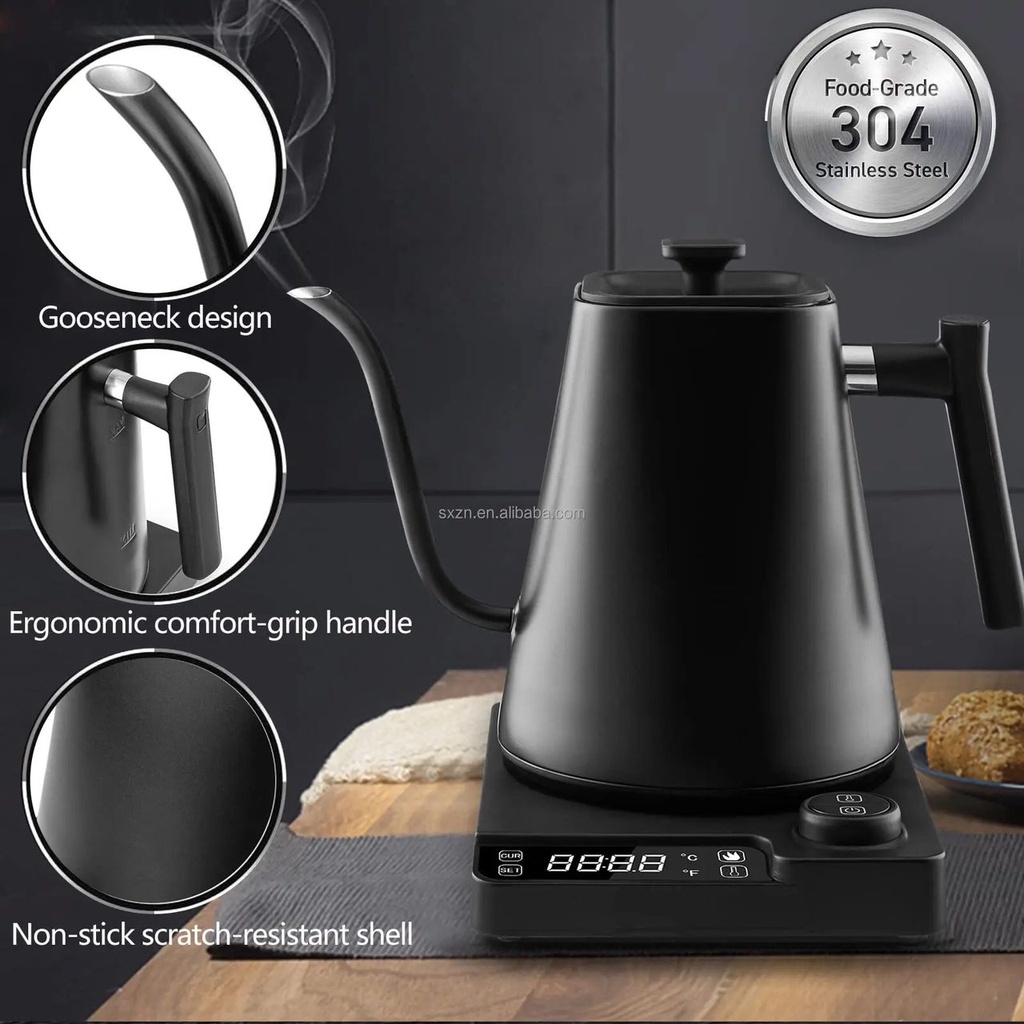 Bouilloire a Eau, Cafe, a col de Cygne électrique en acier inoxidable reglable 1200w  1 L