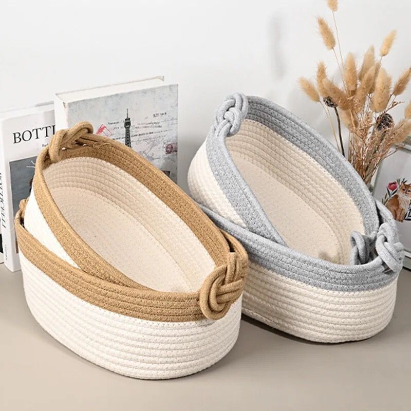 Panier de rangement mulfonctions, pour cosmétique en corde tissée Lot de 2 paniers (pm+gm) 