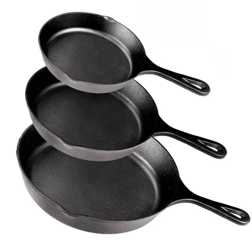 Ensemble 3pcs Poêle en fonte sans revêtement