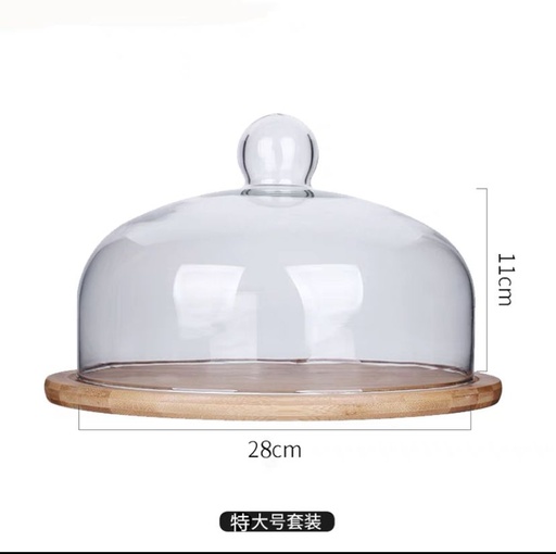 Garde pain 🥖 🥯  Avec socle en verre et plateau en bois lourd  (Taille L  diamètre 28cm)