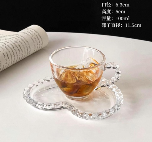 Tasse en verre avec soucoupe cœur-collection Elégance cristal Pm 
