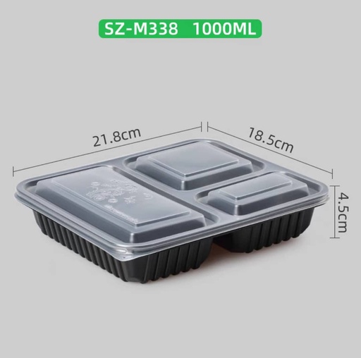 Barquette alimentaire 3 compartiment 1L lot de 200