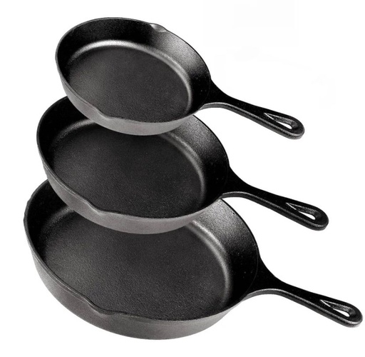 Ensemble 3pcs Poêle en fonte sans revêtement